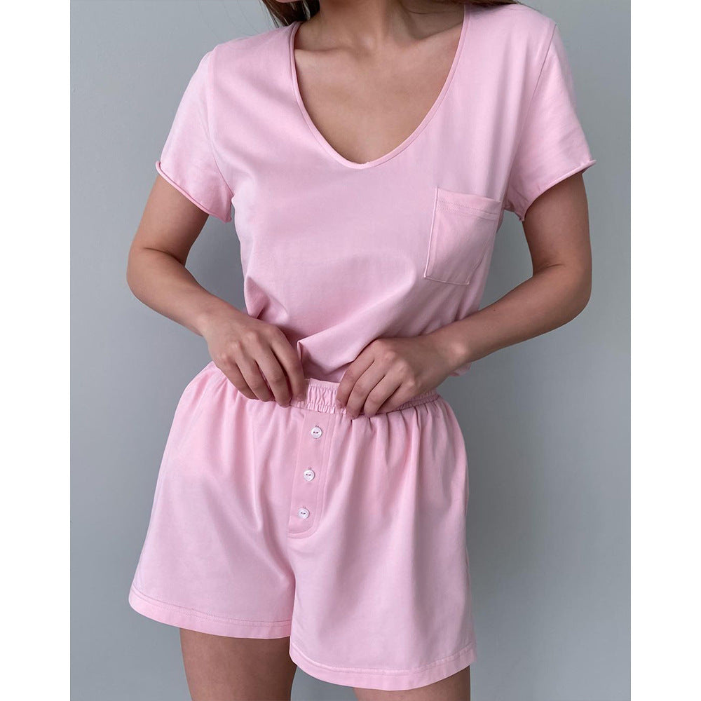 Marshmellow Pink Casual V-neck Shorts Pajama Set