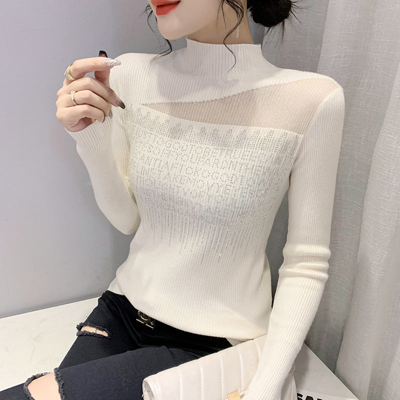 Diamond Mesh Mock Neck