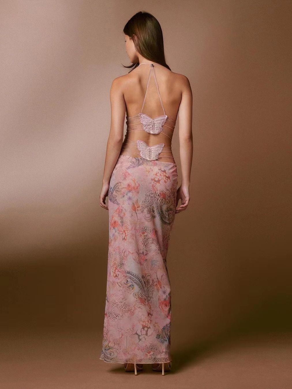 Floral Print Halter Spaghetti Strap Maxi