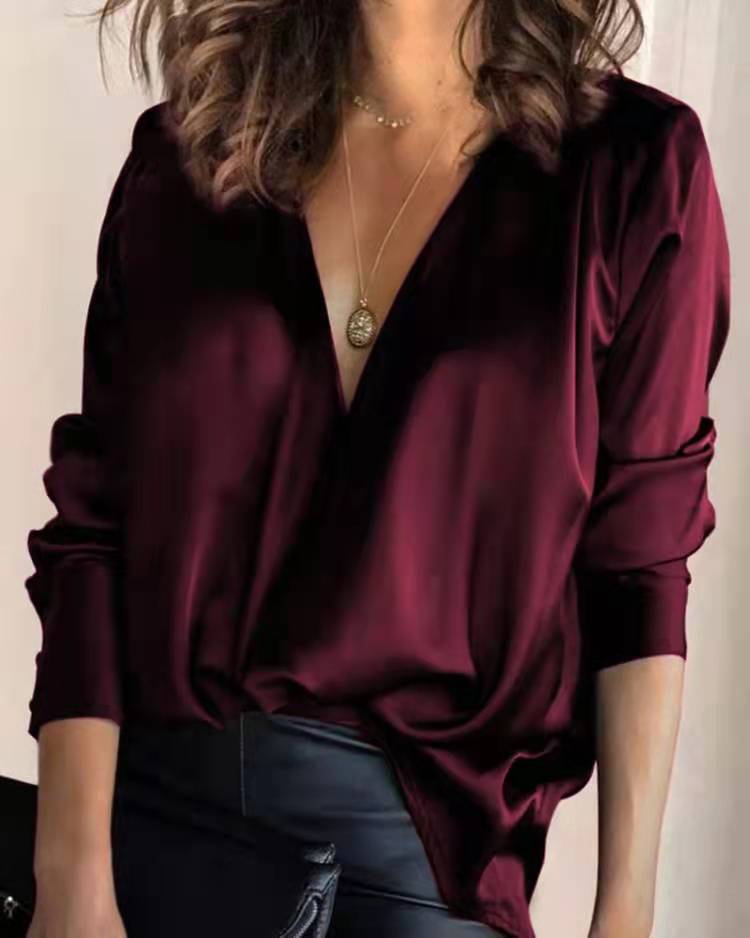 Silky Satin Long-sleeved Blouse