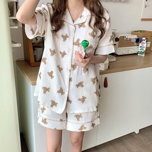 Sweet And Cute Bear Loose Couple Pajama Set