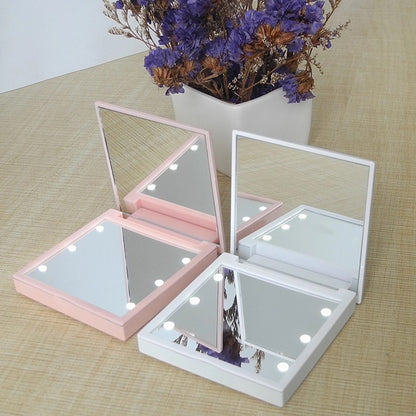 Folding Double-sided Cosmetic Mirror With LED Light