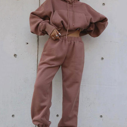 Plush Elastic Cuff Long Sleeve Hoodie Suit