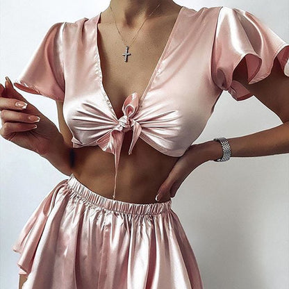 Hot Selling Sexy Collar Silk Like Suspender Pajamas Fasion