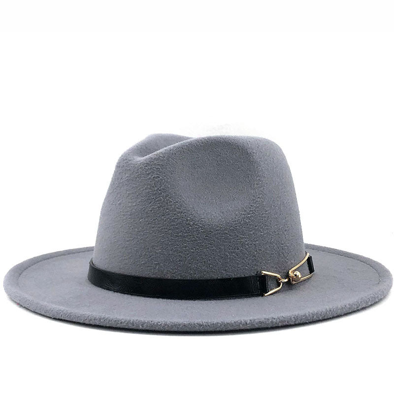 Cashmere Gold Link Buckle Detail Detail Flat Brim Fedora