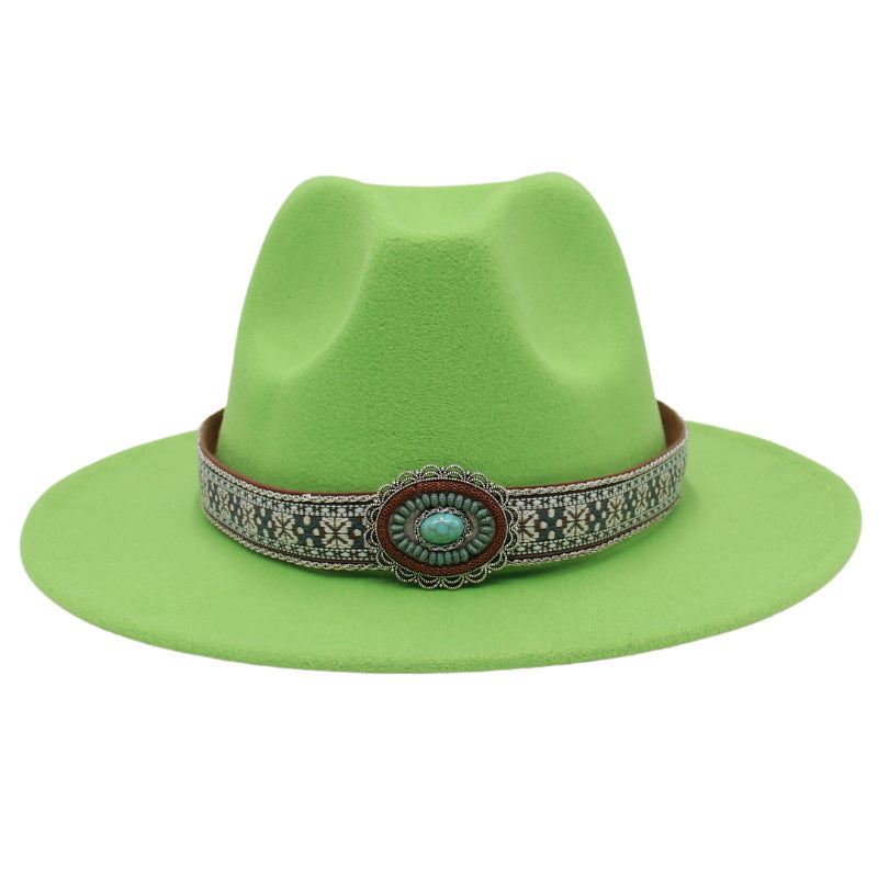 Ethnic Style Turquoise Gem Detail Cotton Fedora