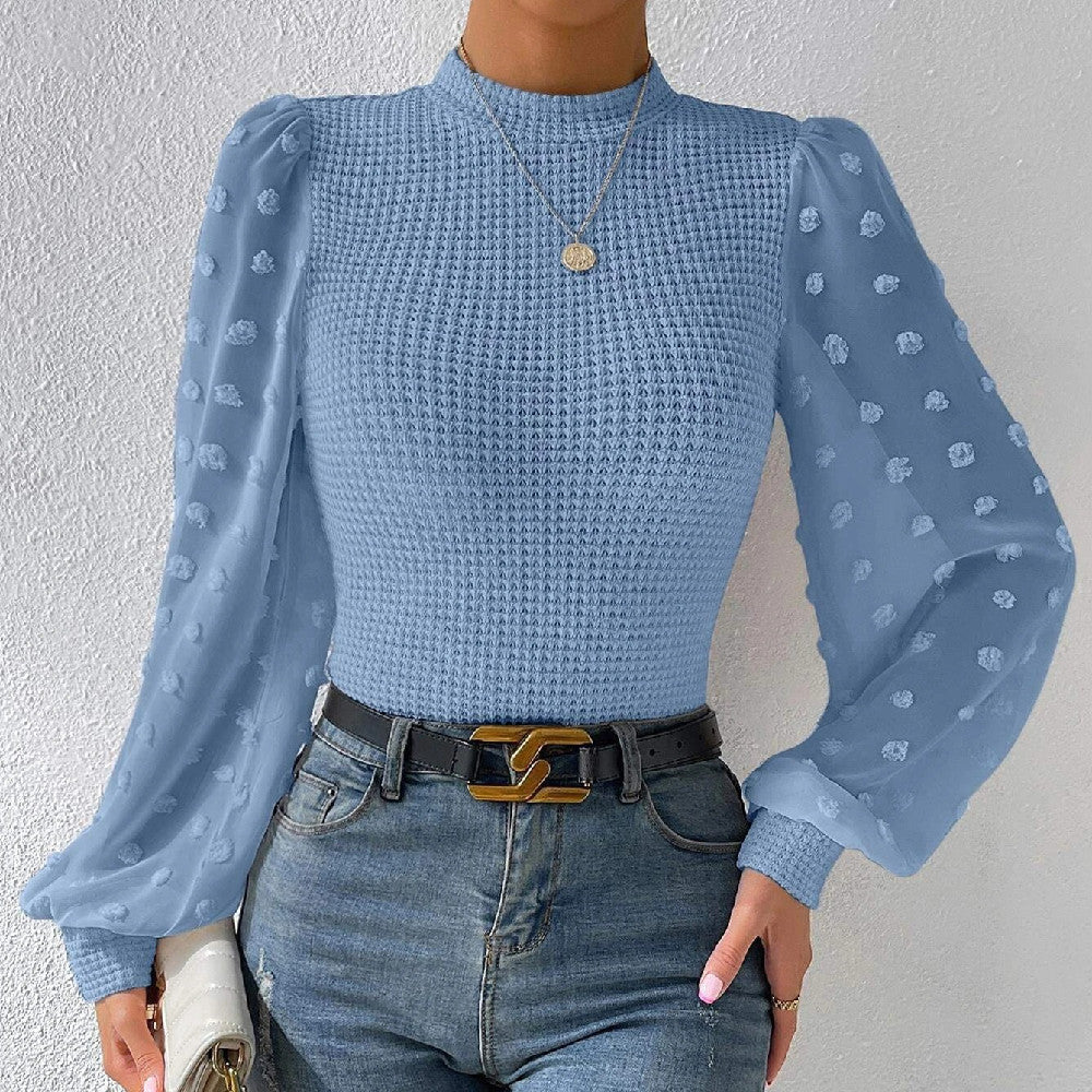 Round Neck Stitching Loose Long Sleeve Knitwear Top