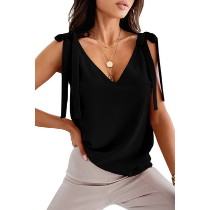 Tie Shoulder Smooth Knit Tank Top V-neck Camisole