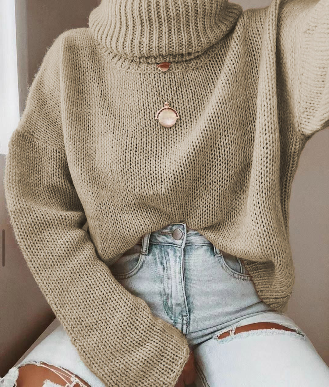 Hollow Back Turtleneck  Sweater