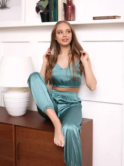 Strappy Crop and Long Leg Elastic Hem Pajama Set