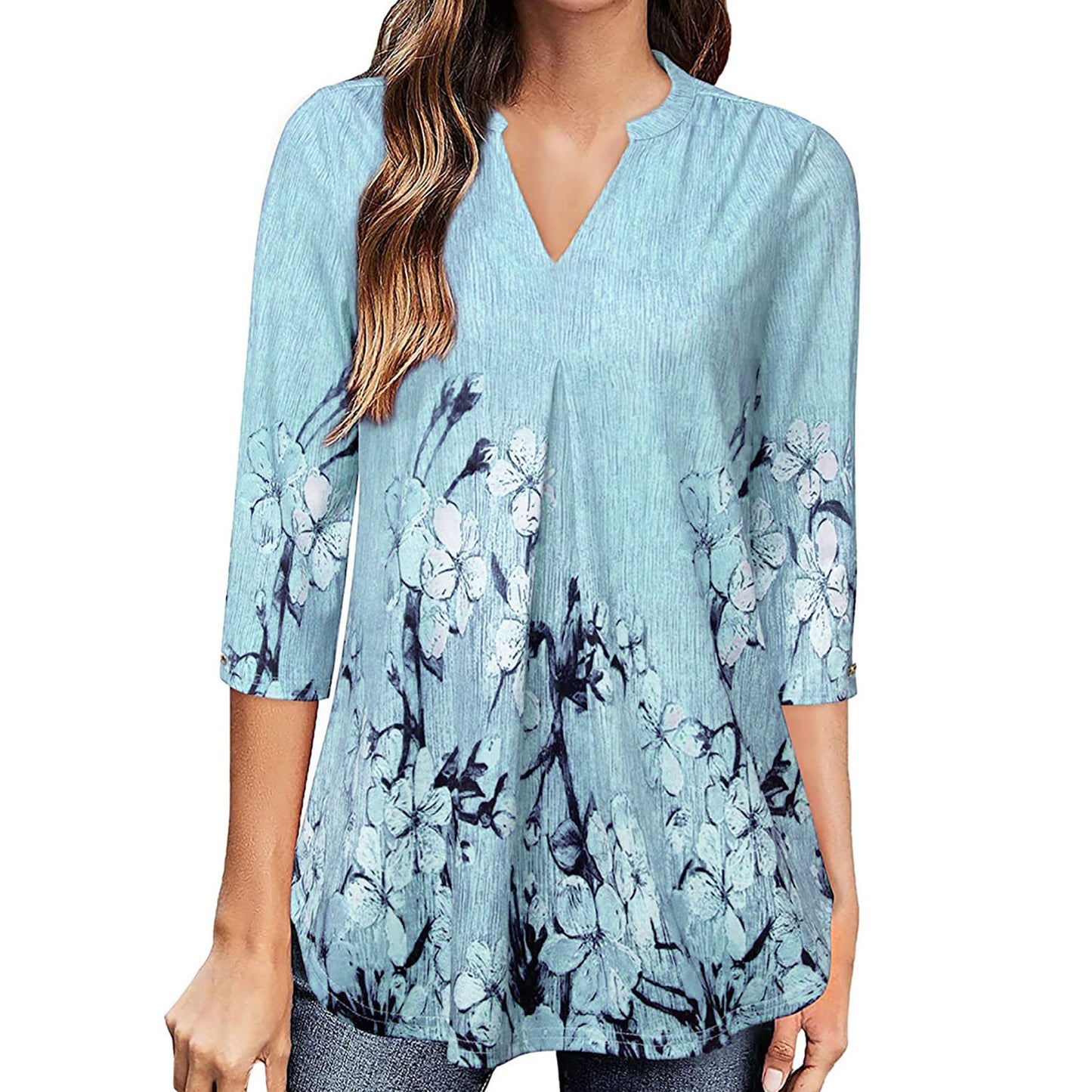 Flowers Print V Neck Long Sleeve Blouse