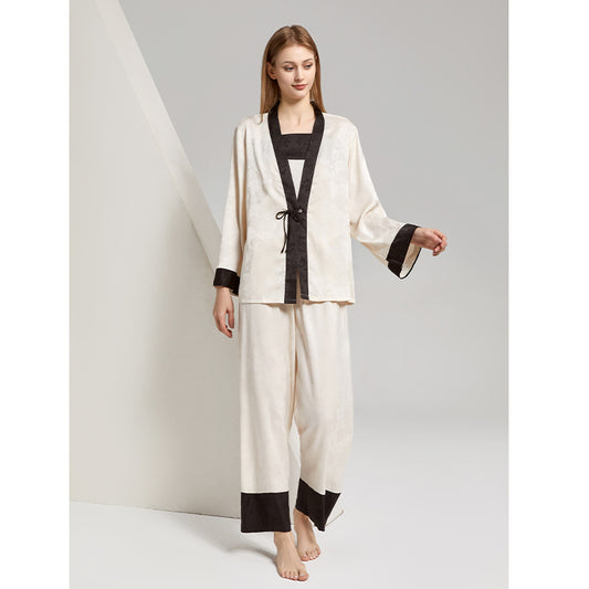 Beige Cool Ice Silk Pajamas Suit