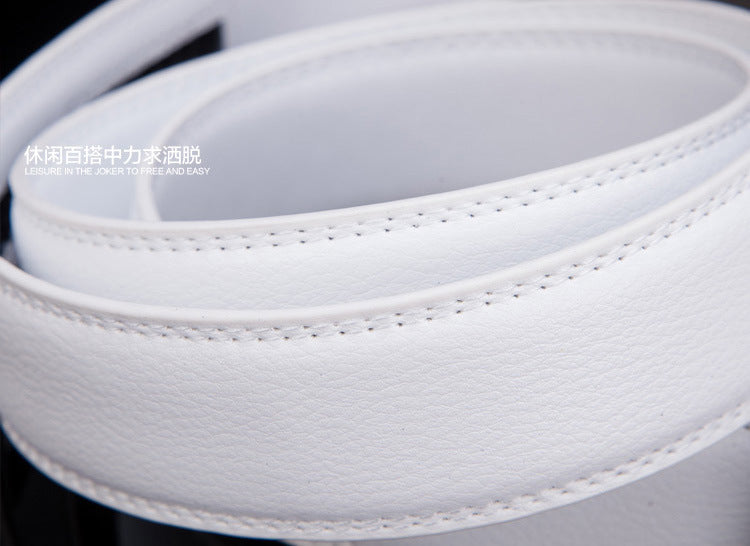 White Leather Alloy Automatic Buckle Belt