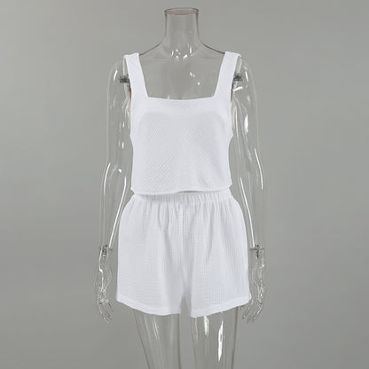 White Cotton U collar Vest and Shorts Pajama Lounge Set