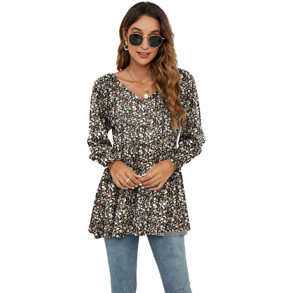 Floral Print Casual V-Neck Long Sleeve Blouse