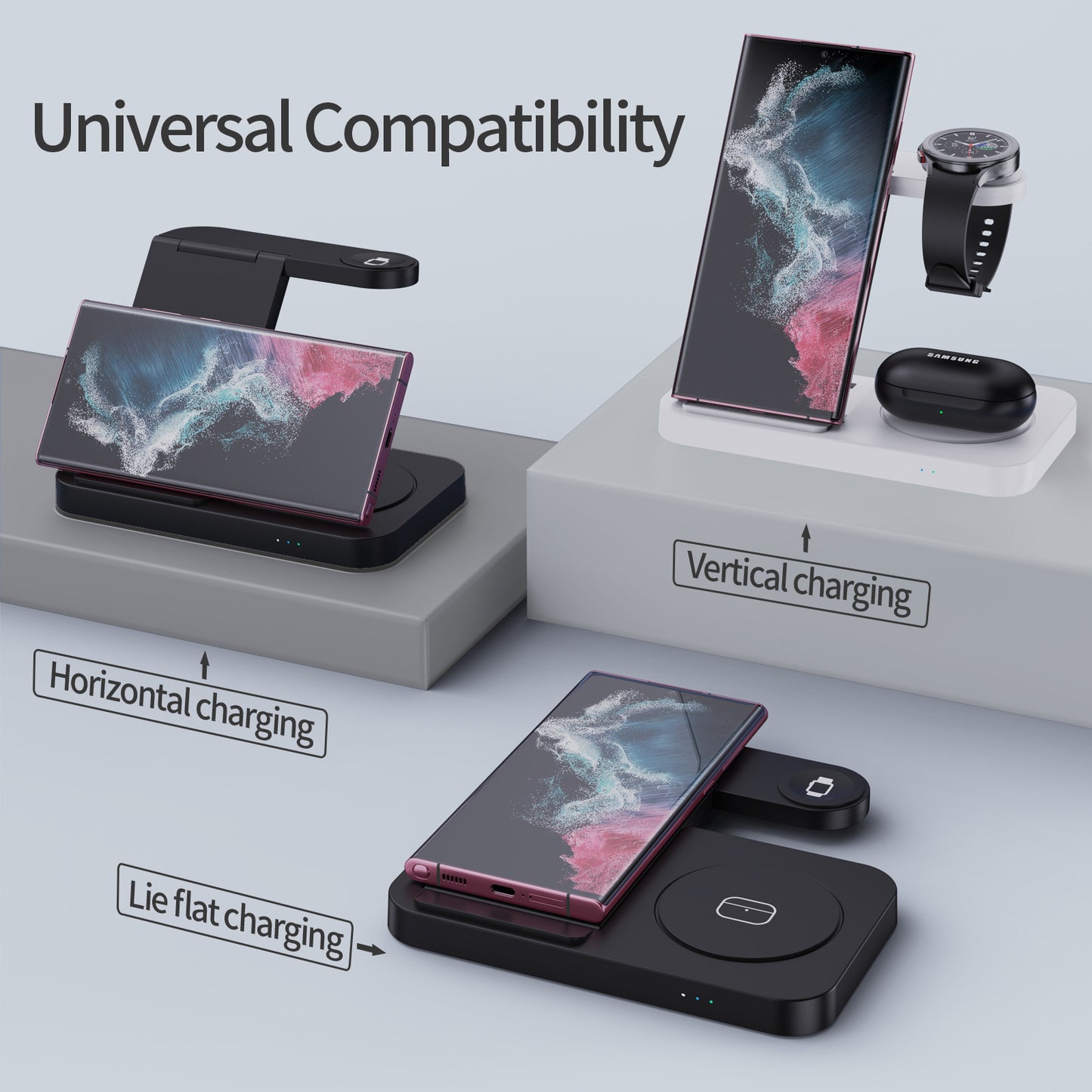 Watch Mobile Phone Headset Foldable Three-in-one Wireless Charger