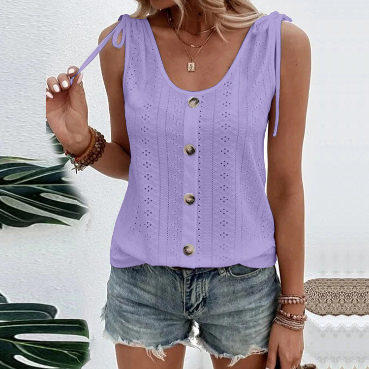 Casual Solid Color U-neck with Bow Tie Vest