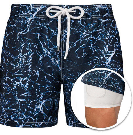 Print Double Layer Polyester Sports Shorts