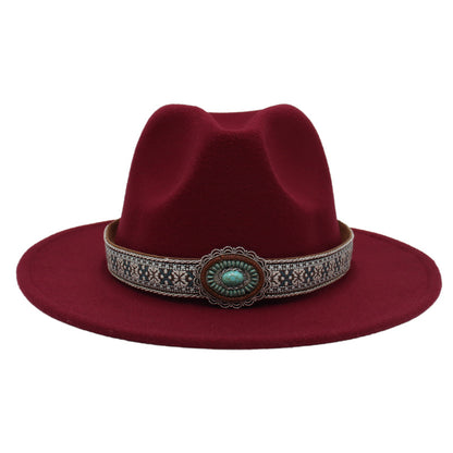 Ethnic Style Turquoise Gem Detail Cotton Fedora