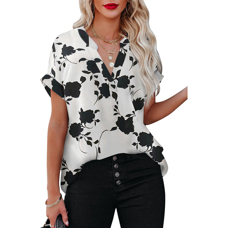 Summer Women's Clothing New Floral Print Short Sleeve Shirt For Women