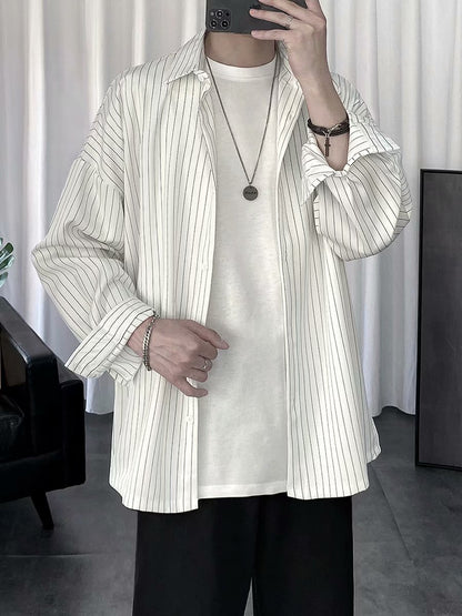 Striped White Shirt Men's Shirt Long Sleeve Casual