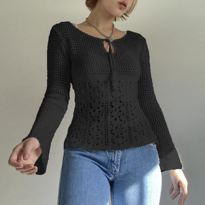 Temperament Round Neck Long Sleeve Hollow Knitwear