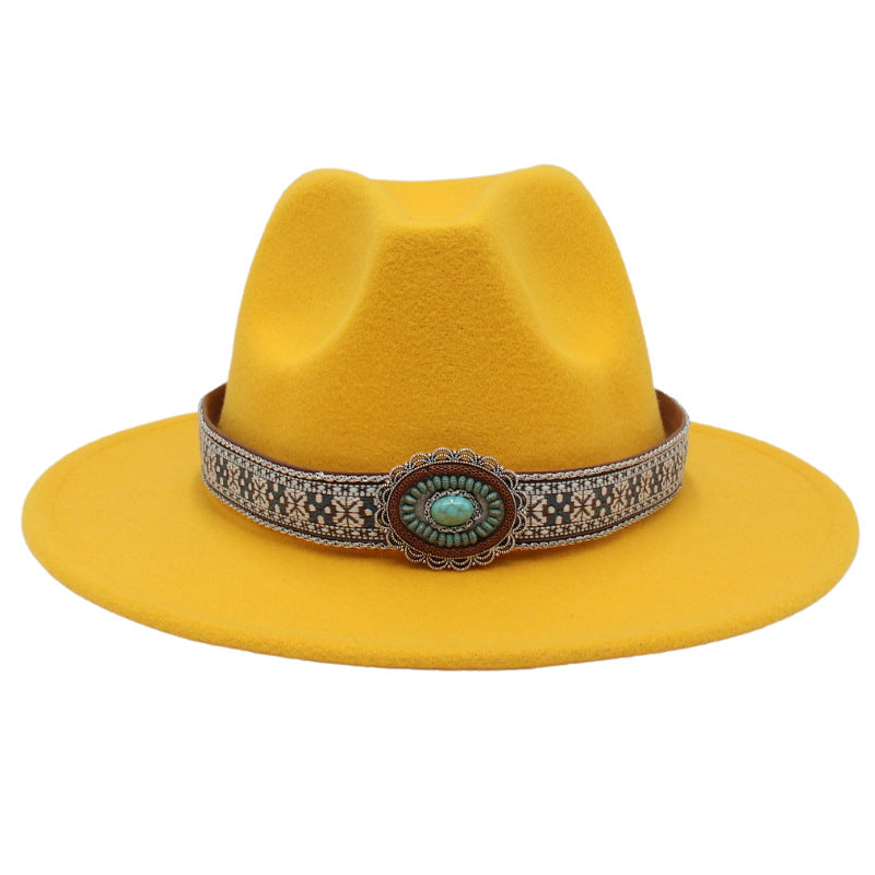 Ethnic Style Turquoise Gem Detail Cotton Fedora