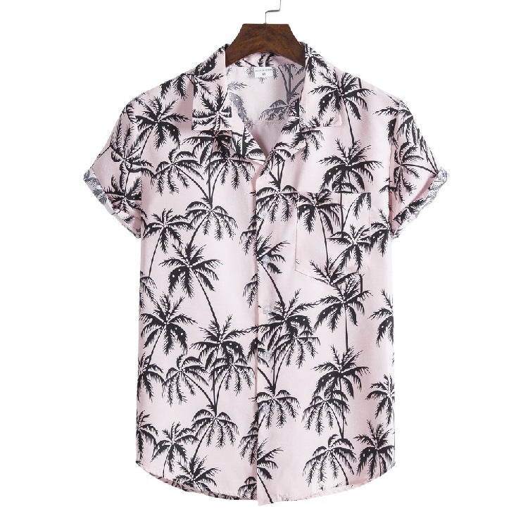 Resort Style High-quality Silk Cotton Short-sleeved Lapel Flower Shirt