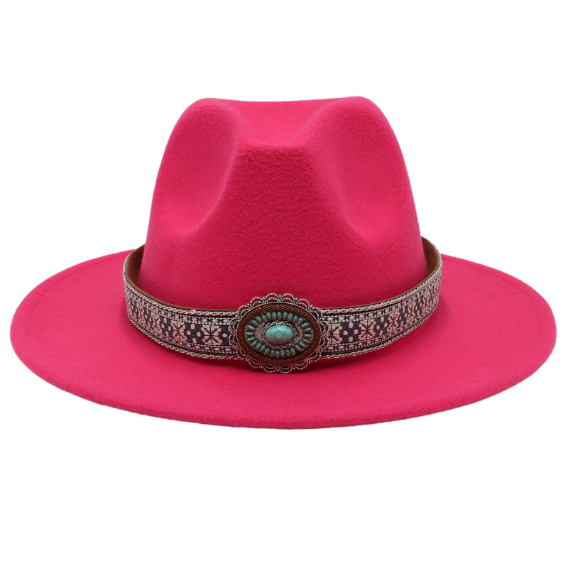 Ethnic Style Turquoise Gem Detail Cotton Fedora