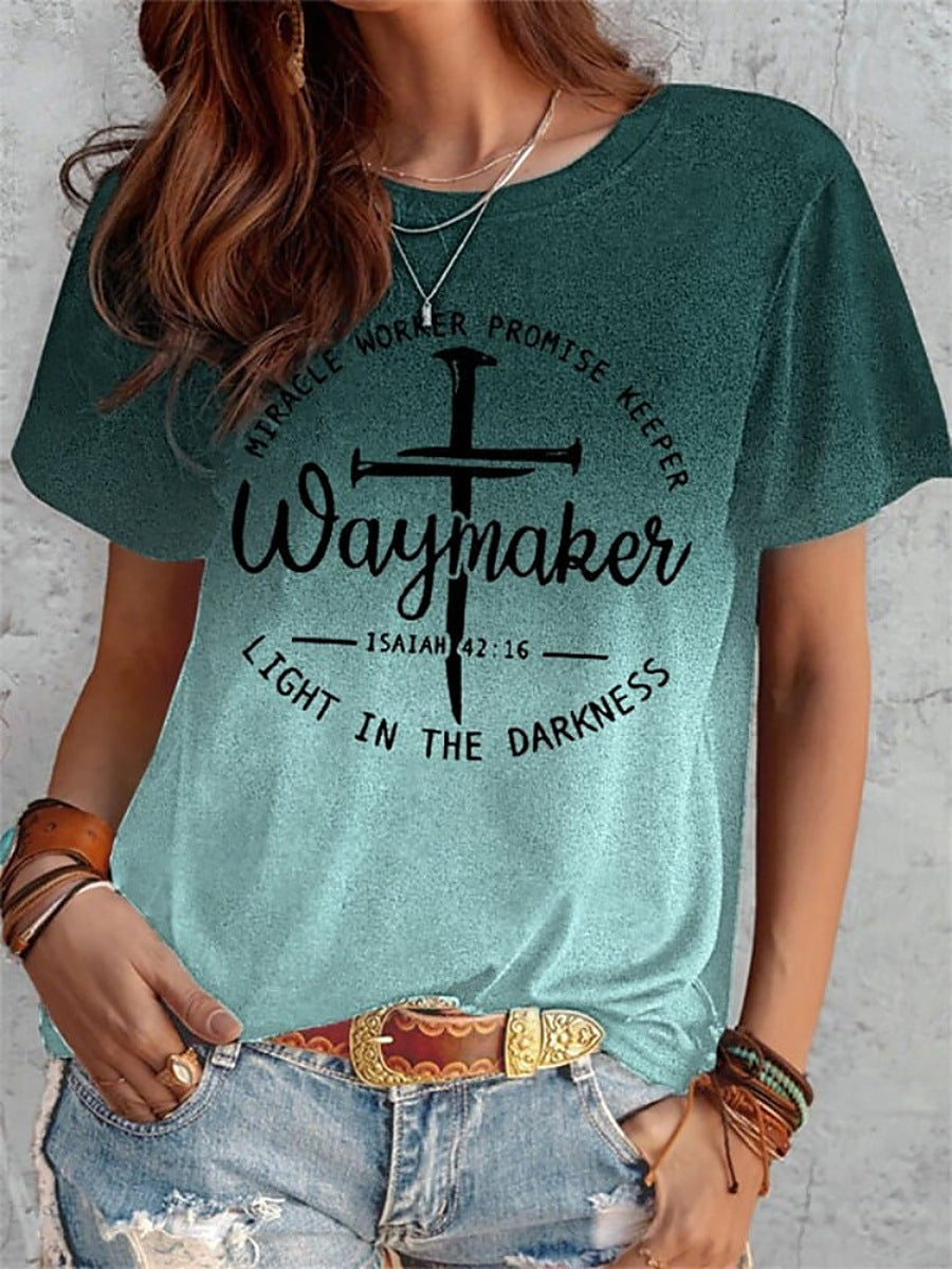 Summer Short Sleeve T-shirt Cross And Letter Print Tops Women