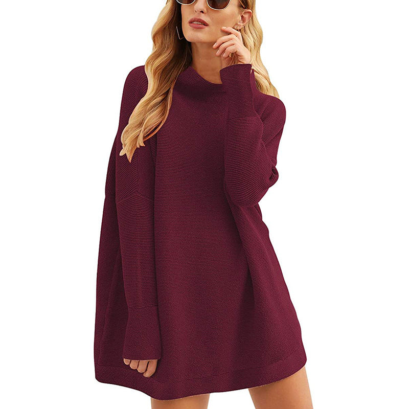 Oversized Long Sleeve Tops Pullovers High Neck Loose Knit Sweater Women