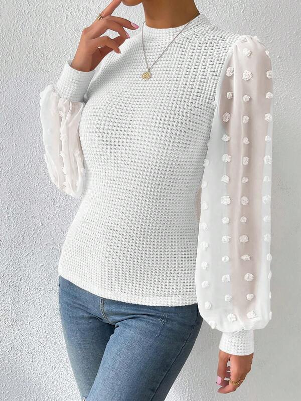 Round Neck Stitching Loose Long Sleeve Knitwear Top