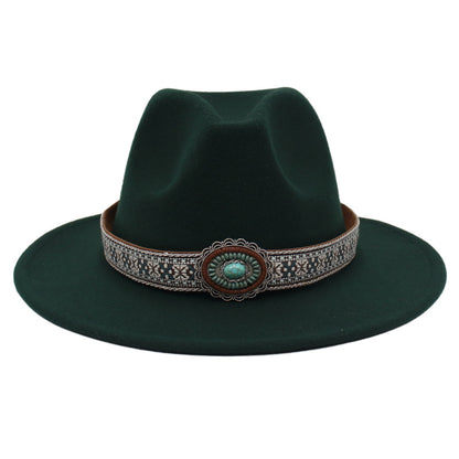 Ethnic Style Turquoise Gem Detail Cotton Fedora