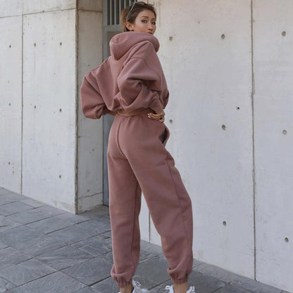 Plush Elastic Cuff Long Sleeve Hoodie Suit