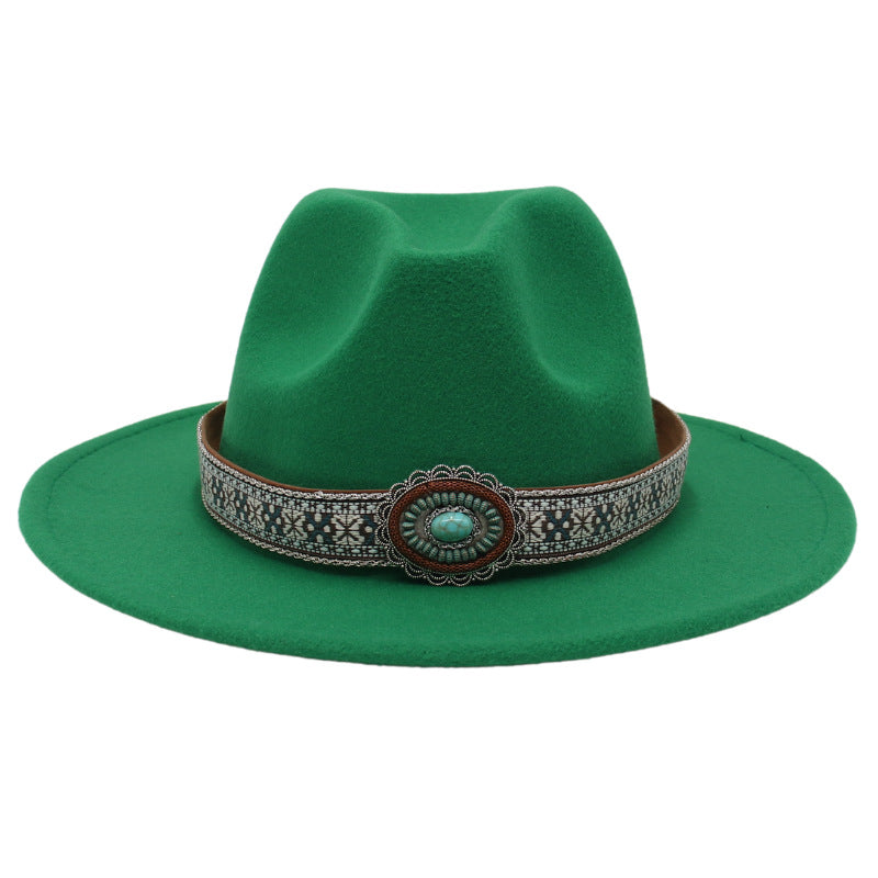 Ethnic Style Turquoise Gem Detail Cotton Fedora