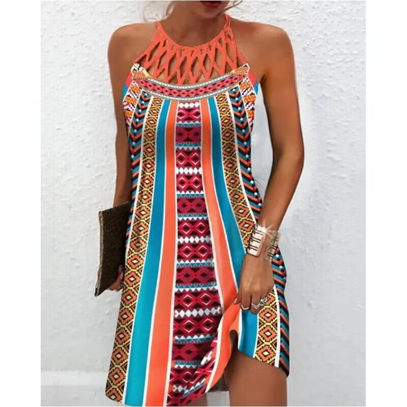 Casual Tribal Aztec Africa Print Halterneck Dresses