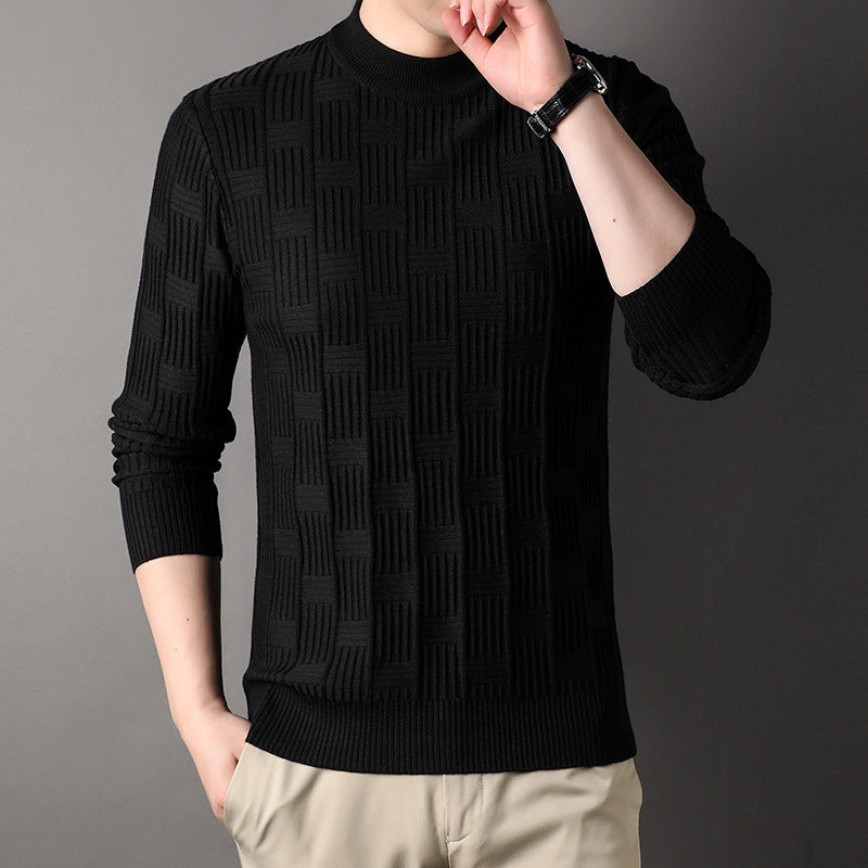 Round Neck Thickened Mahjong Plaid Sweater Jacquard Casual Sweater