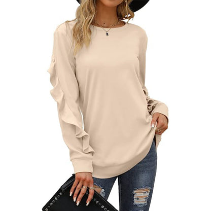 Pleated Lace Frill Long Sleeve Top