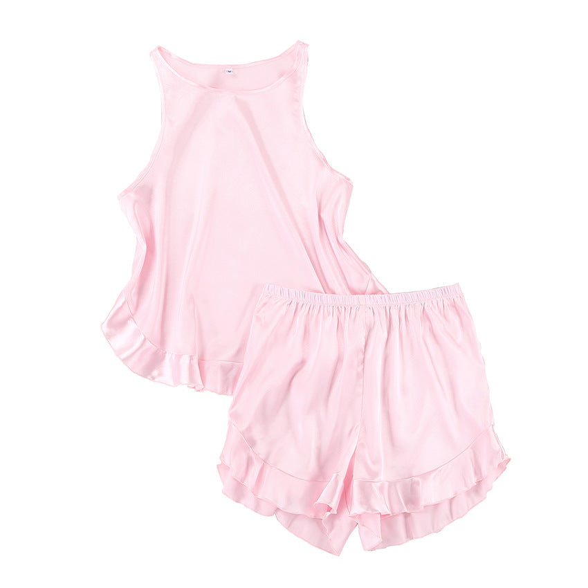 Ice Silk  Pajamas Two-piece Shorts Vest Set